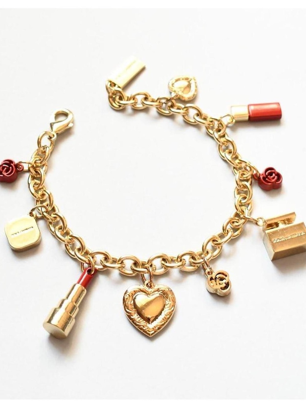 Dolce & Gabbana Gold Charm Bracelet Lipstick Perfume Rose Heart lobster clasp - Picture 1 of 6